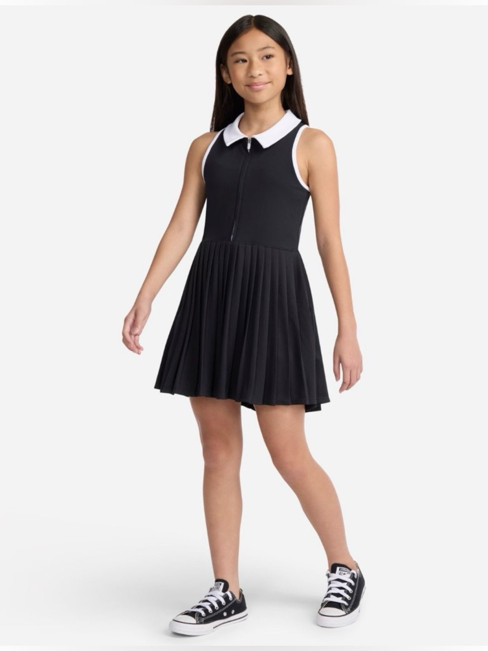 NWT Abercrombie Kids YPB Pleated Mini Dress Black White Girls Size 17/18